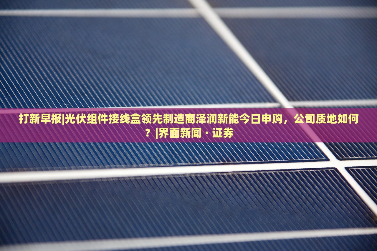 打新早報(bào)|光伏組件接線(xiàn)盒領(lǐng)先制造商澤潤(rùn)新能今日申購(gòu)，公司質(zhì)地如何？|界面新聞 · 證券